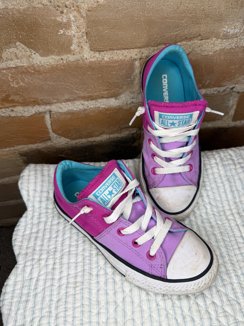 Converse All Star Double Tongue Girls Size 13 Pink Purple Blue Low Top Shoes